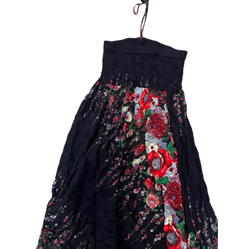 Women's Unbranded Floral Kerchief Dress S/M Black Red Halter or Strapless - Picture 3 of 8